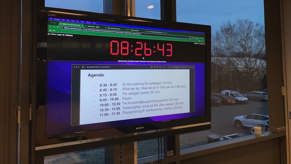 Tidtaker og agenda godt synlig for deltagerne