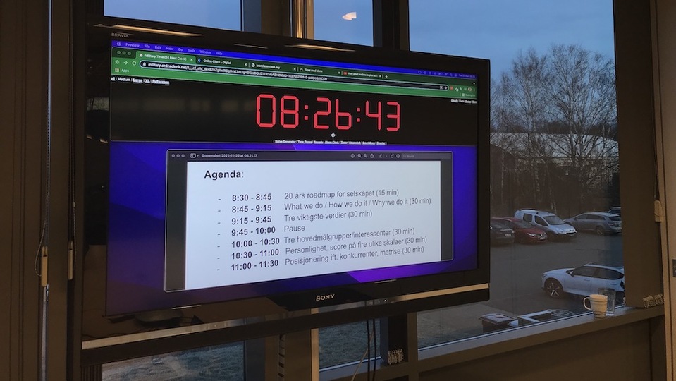 Tidtaker og agenda godt synlig for deltagerne