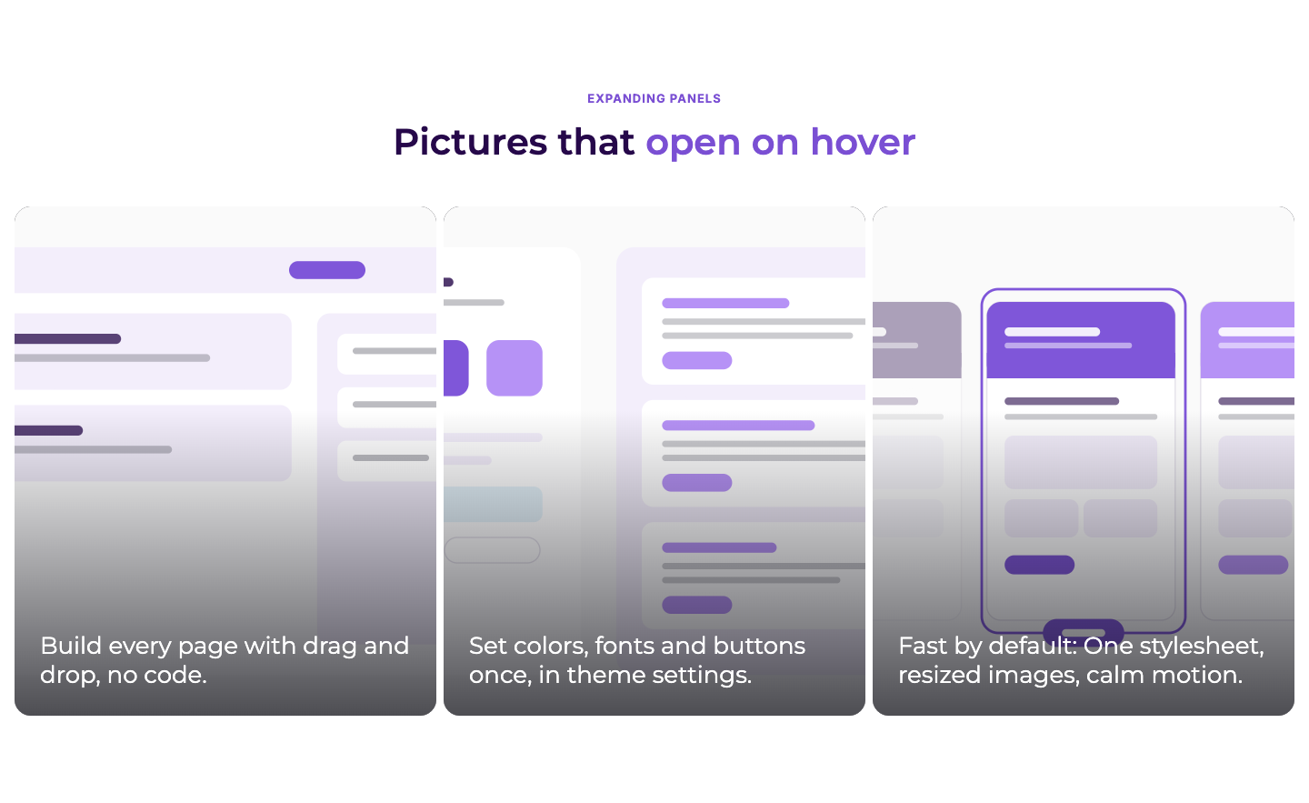 Three panels with the open one showing its preview