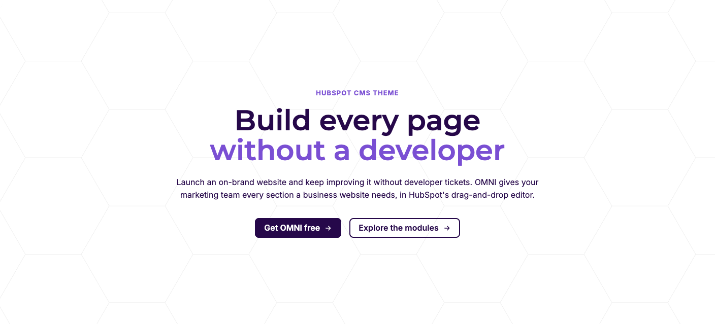 The hero on the Omni front page: heading, lead text, buttons and an image beside them