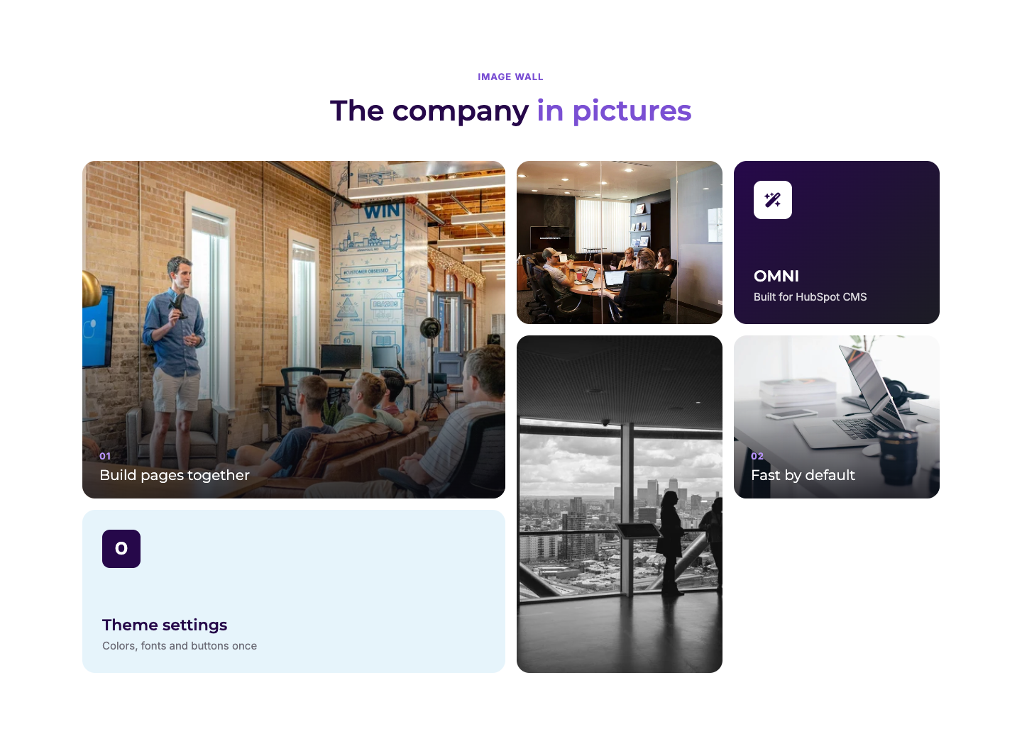 Photos and design cards in a dense grid